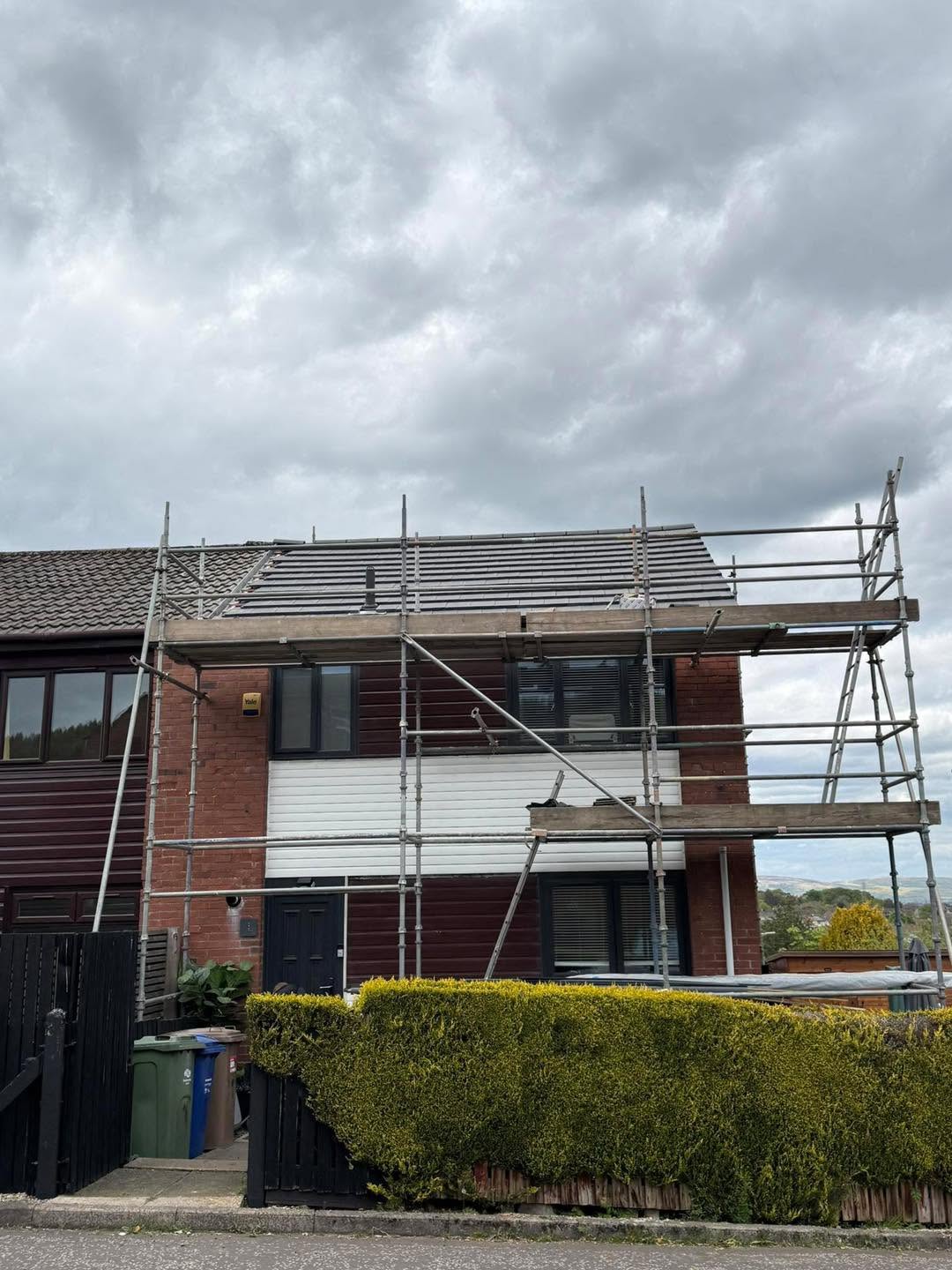 Roof scaffolding erected, Kilmarnock